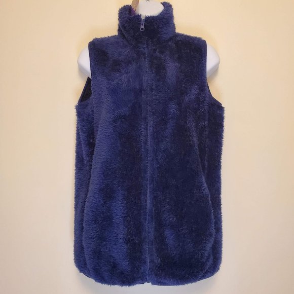 NWT Emily Stacy Womens Missy Fleece Blue Zip Up Teddy Vest w/Pockets - M - Picture 3 of 14